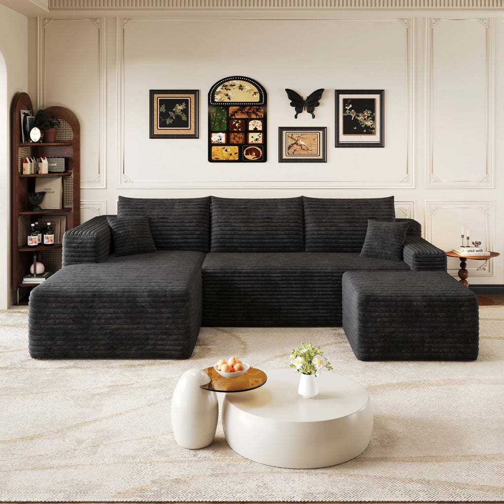 Divano angolare in tessuto con imbottitura in schiuma ad alta elasticità senza montaggio nero 241 × 151 × 58 cm