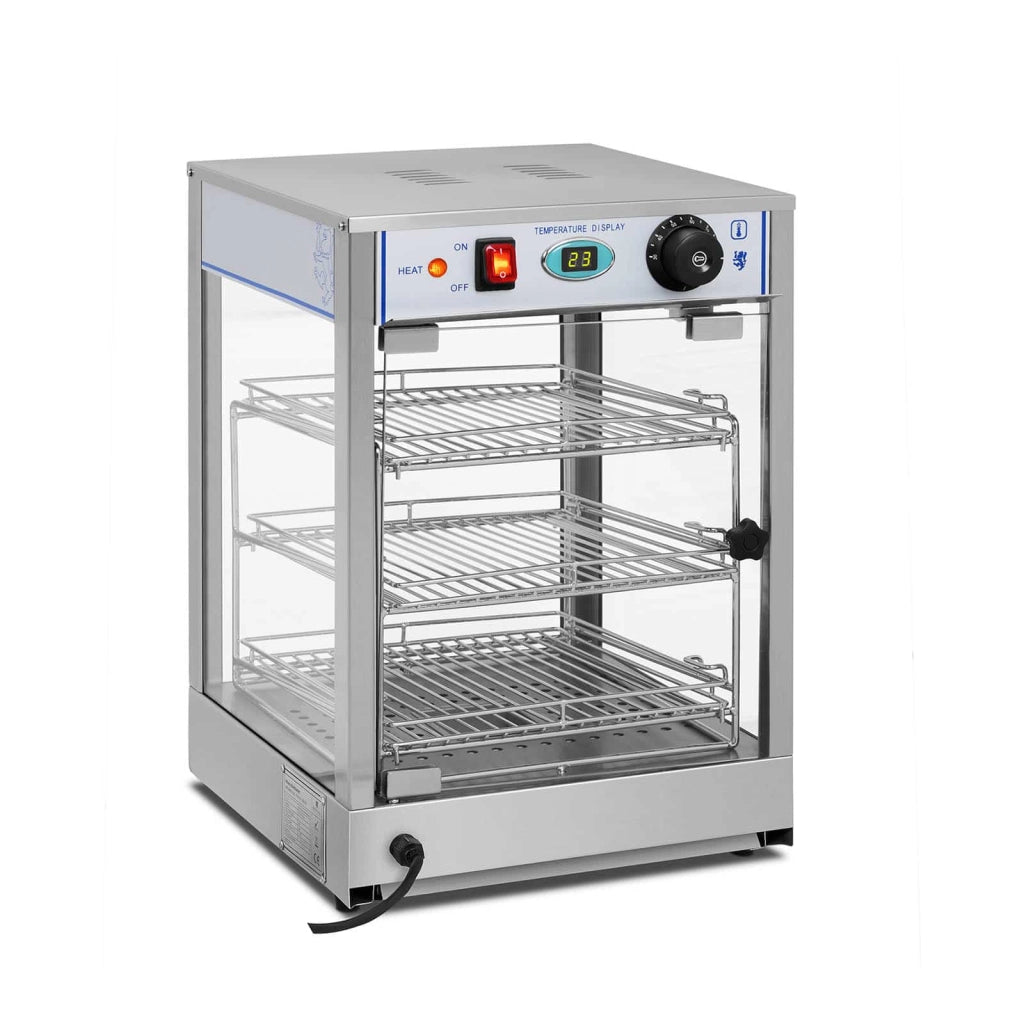 Vetrina riscaldata (850 watt temperatura di riscaldamento 0-85°C dimensioni espositiva 29 x 30 x 3 cm vaschetta raccogli gocce distanza tra i livelli 11 cm) 14_0004355