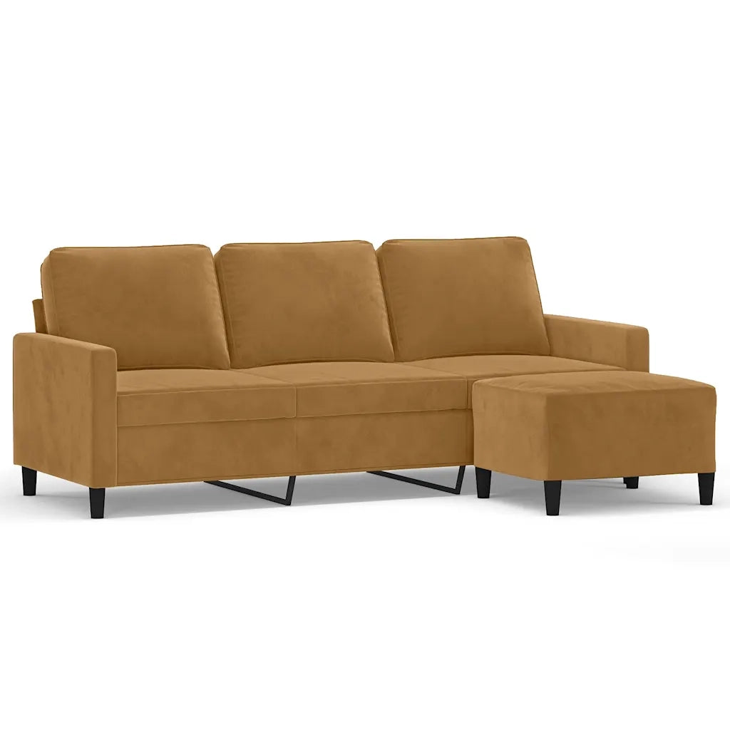 Divano a 3 Posti con Poggiapiedi-Sofa 3 Posti con Poggiapiedi Marrone 180 cm in Velluto 760164