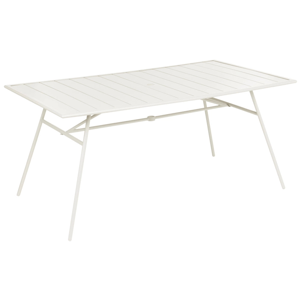 Tavolo da giardino in ferro zincato beige chiaro 160 x 90 cm, arredo da esterno verniciato a polvere, moderno