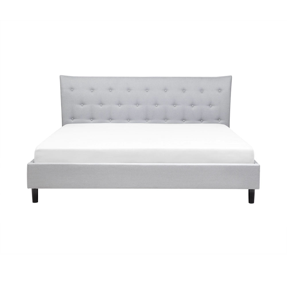 Letto a doghe Tessuto in poliestere grigio Gambe in legno imbottite Testiera capitonné 180 x 200 cm Design moderno
