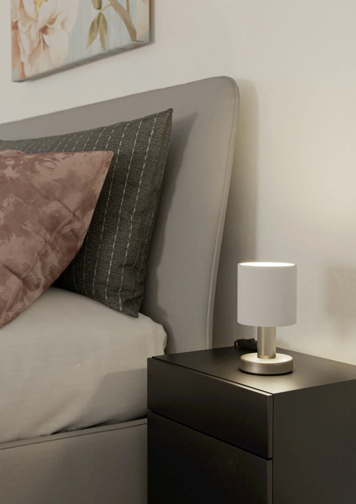 Lampada Scrivania Contemporaneo Montetto Acciaio Grigio Tessuto Bianco E14 Ip20