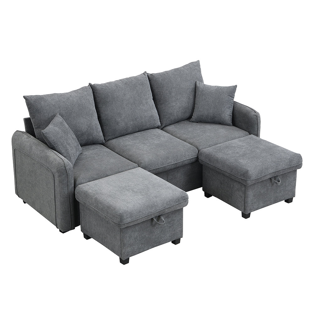 Divano angolare - Xylo - 3 posti modulare cassetti+pouf chenille