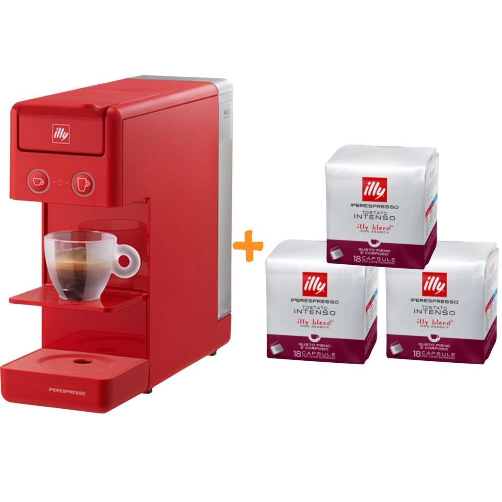 illy Caffe' Macchina da Caffe'  a Capsule Iperespresso Y3.3 Rosso + 54 Capsule INTENSO