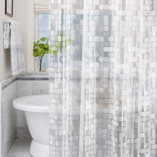 Douchegordino antisfondrante con magneti di peso alla base, 183 x 200 cm, impermeabile, antibatterico, tenda in PEVA per doccia e bagno, con 12 anelli di tenda per doccia bianchi, geometrico 3D