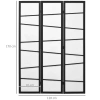 Paravento Separè a 3 Pannelli Pieghevole in Legno, 120x170cm, Nero e Bianco
