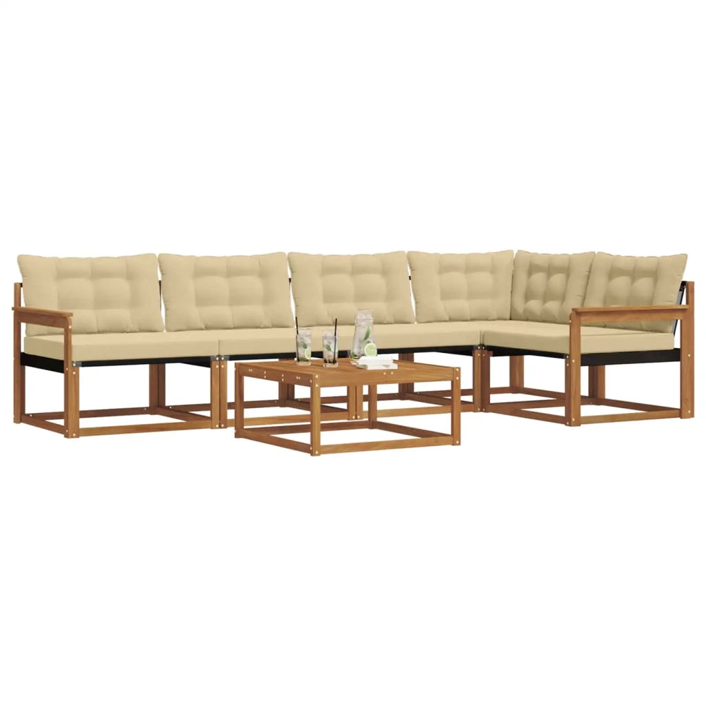 Set di divani da esterno con cuscino 6 pcs Naturale e Beige 3369476