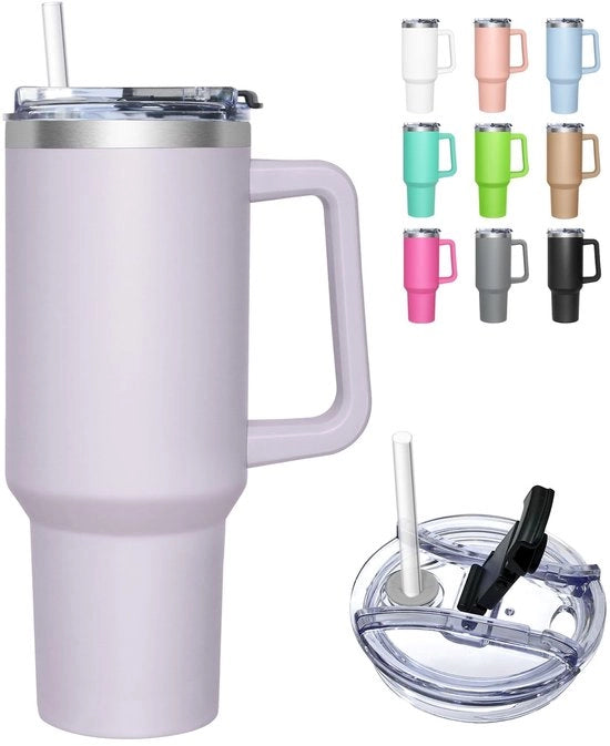 Tumbler termotrasparente 1180ML con coperchio 2-in-1 - Tumbler in acciaio inossidabile - Tumbler isolante per bevande - Manico - Tumbler per caffè o tè da portare via - Tumbler per caffè