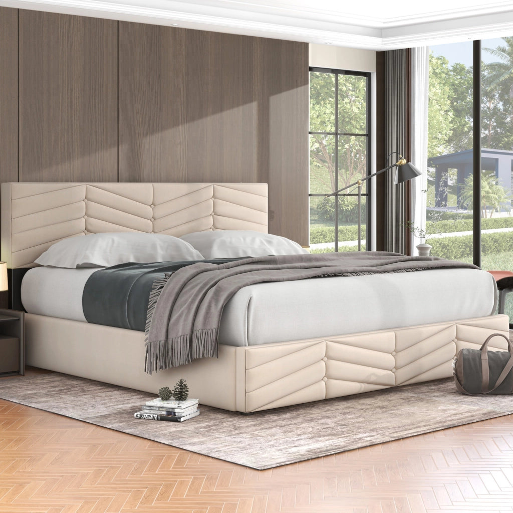 Letto matrimoniale contenitore in velluto beige 160x200 cm