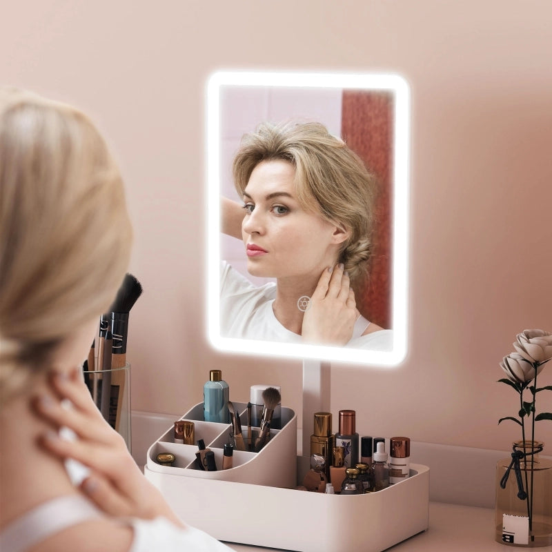 Specchio per il trucco a LED ricaricabile con luce, ruotabile a 180¡ã, con 2 modalit¨¤ di illuminazione, bianco