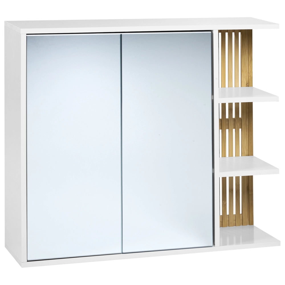 Mobiletto per bagno MDF con scaffali in bambù spazio di archiviazione arredamento per bagno bianco e legno chiaro