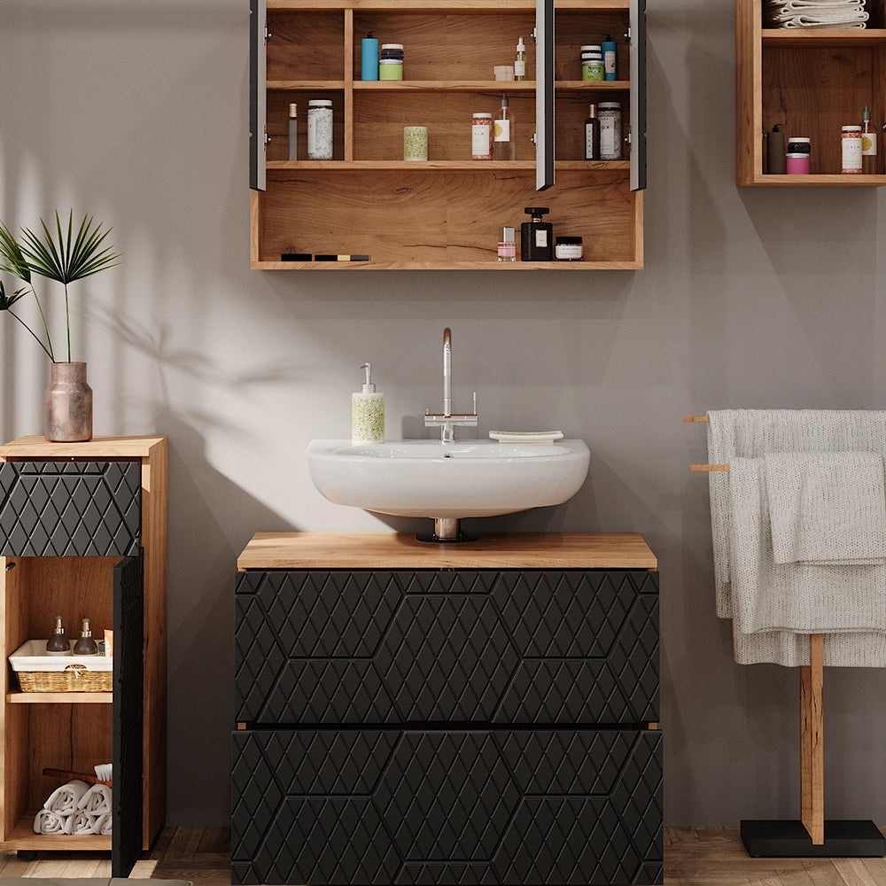 Vicco Set mobili bagno Antracite con struttura a nido d'ape 4 parti
