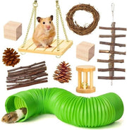 Haltere in legno naturale per hamster, gerbillo, ratto, cavia e chinčila - 10 pezzi con Roller a campana e cura dei denti