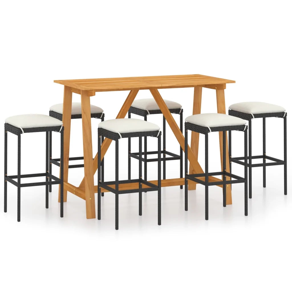 Set da Bar da Giardino 7 pz con Cuscini Nero 3067966