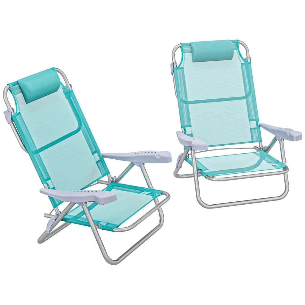 Set 2 Sedie da Campeggio Pieghevoli 62x65x80 cm Reclinabili su 6 Livelli Grigio a Azzurro