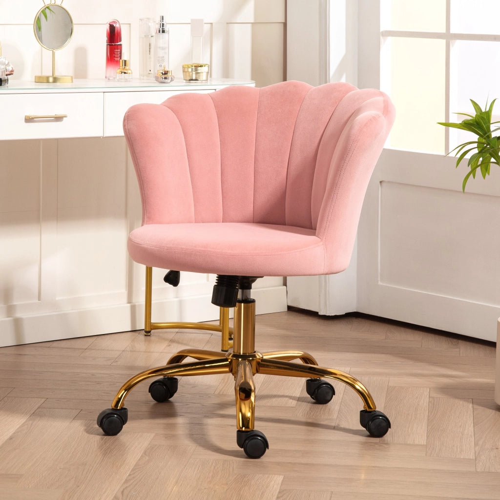 Sedia da ufficio in velluto con schienale a petalo, regolabile in altezza ¨C zephmum ¨C rosa, 69x64x80-90 cm