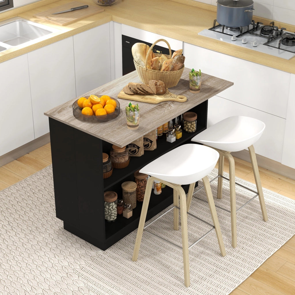 Isola per Cucina con 2 Ripiani Aperti e 2 Armadietti 105x60x82 cm in MDF Rovere e Nero