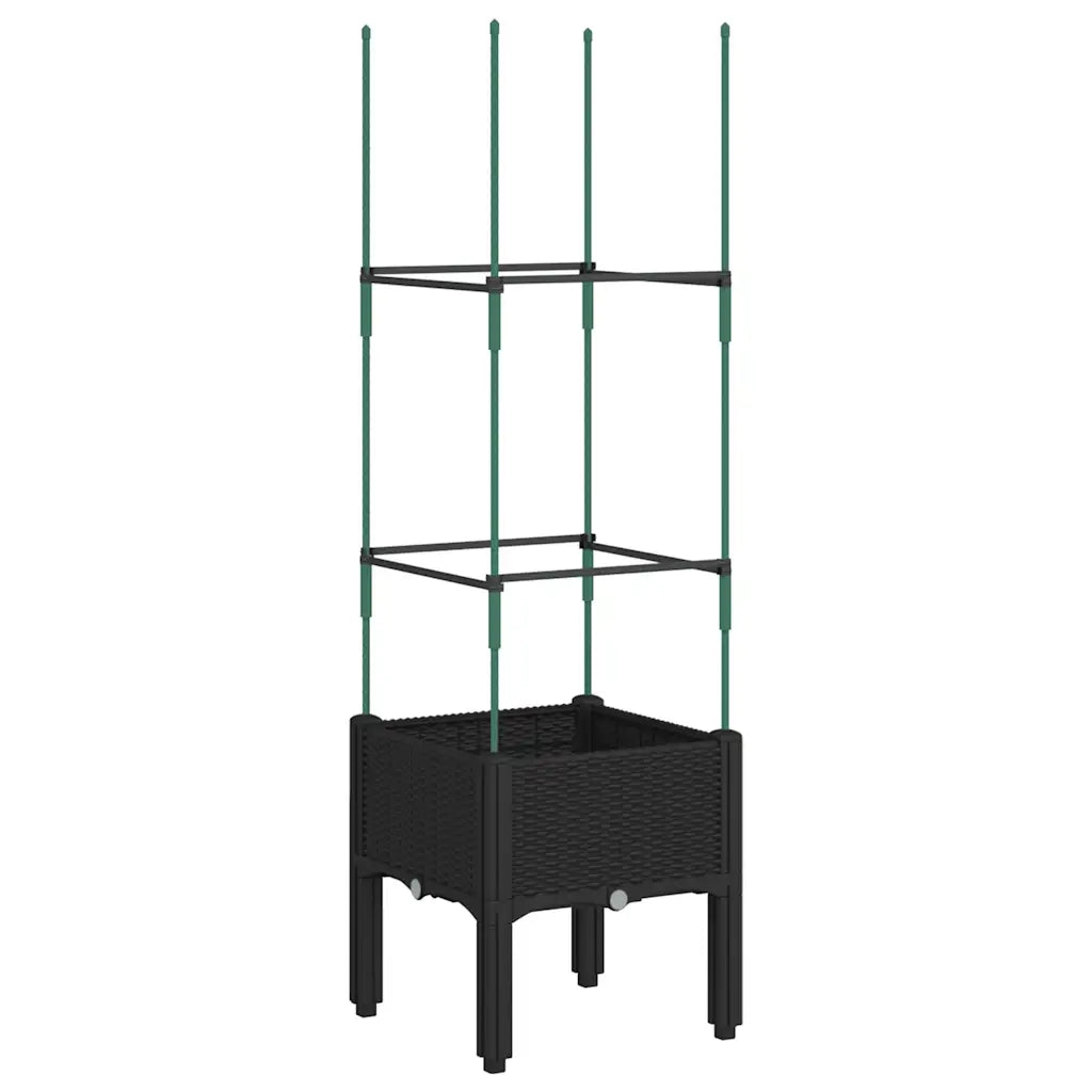 Fioriera | Cassetta per fiori | Vaso da Giardino con Traliccio Nera 40x40x142,5 cm in PP
