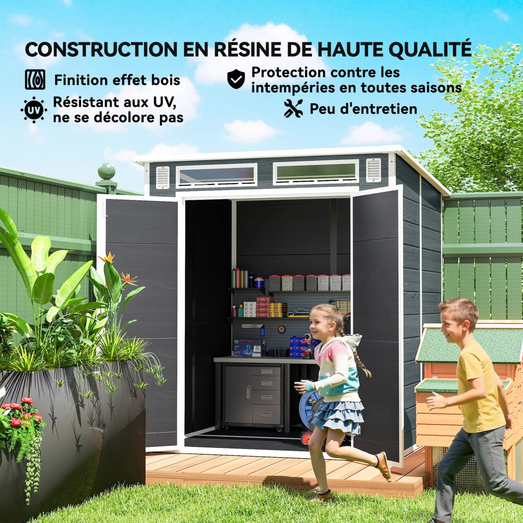 Casetta da Giardino in Resina con 2 Porte e 3 Finestre ¨C Zephmum ¨C Grigio 3.3 m2