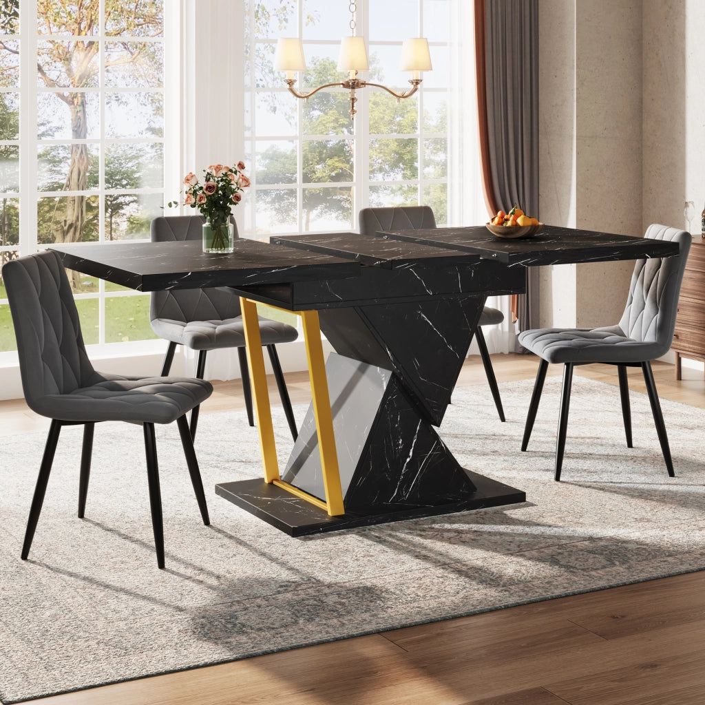 Tavolo da pranzo estensibile 110-140x80x76 cm; MDF e metallo nero