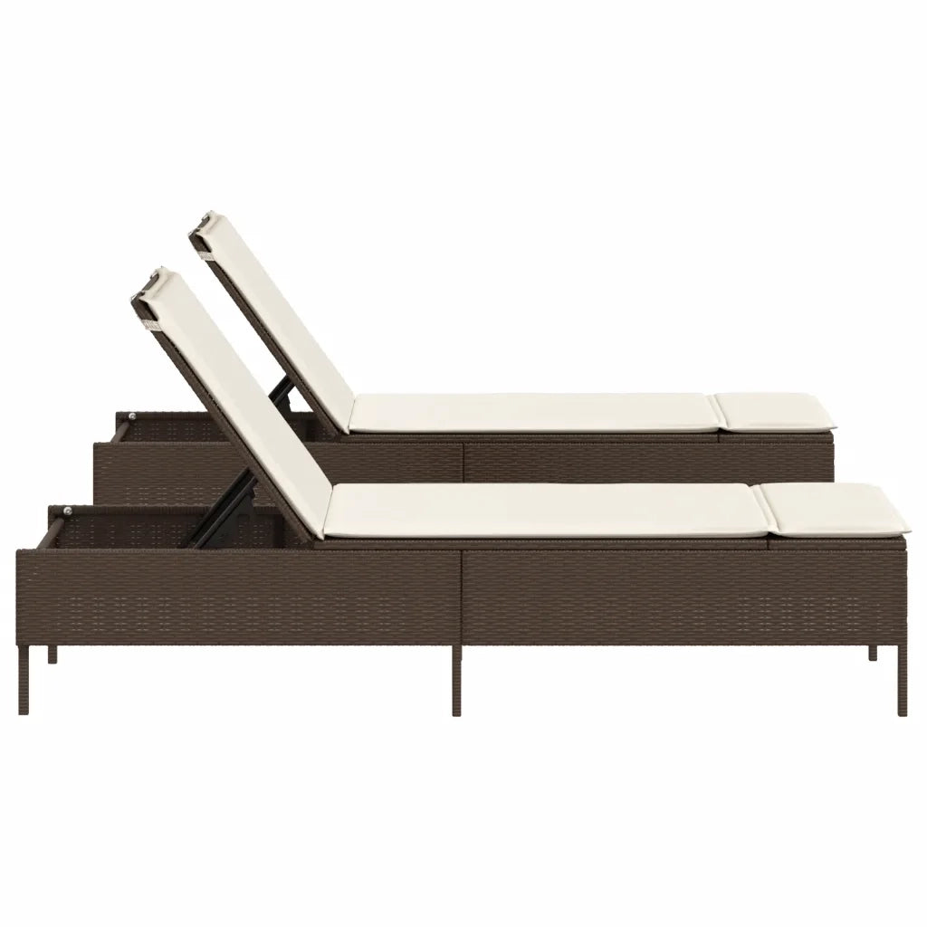 Lettini Prendisole 2 pz | Sdraio da giardino | Lettino da sole con Cuscini Marrone in Polyrattan