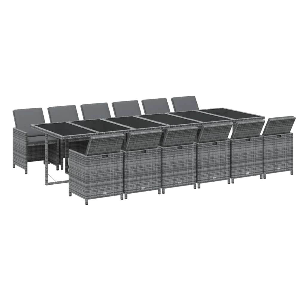 Set da pranzo da giardino da 13 pezzi con cuscini vimini grigio resina vimini 02_0014419