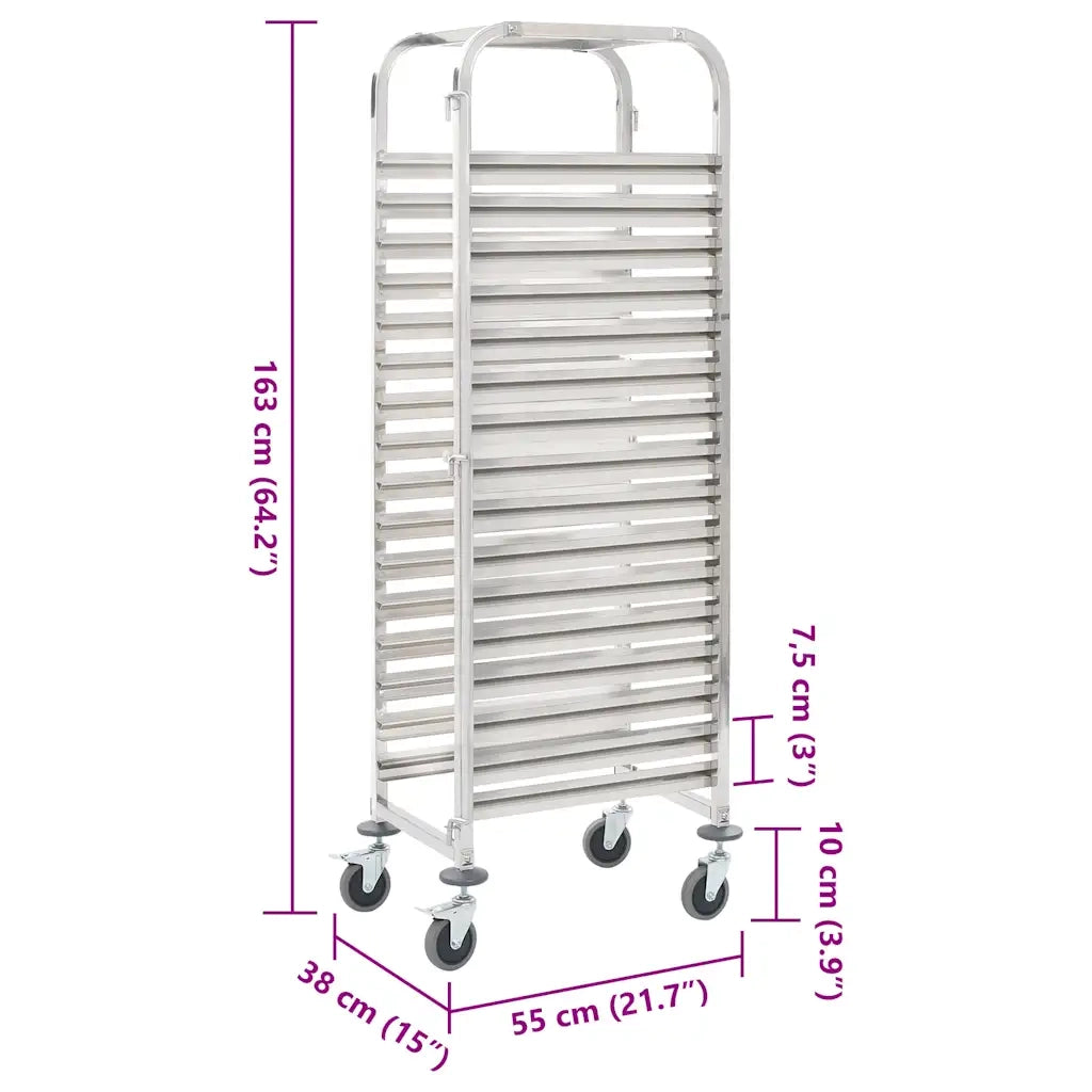 Carrello da Cucina-Scaffale per Cucina per 16 Vassoi 38x55x163 cm in Acciaio Inox