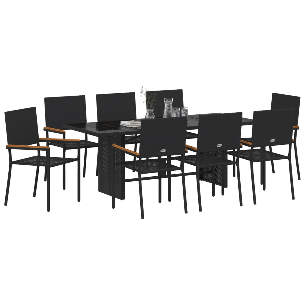 Set da pranzo da giardino  da 9 pezzi in polyrattan nero