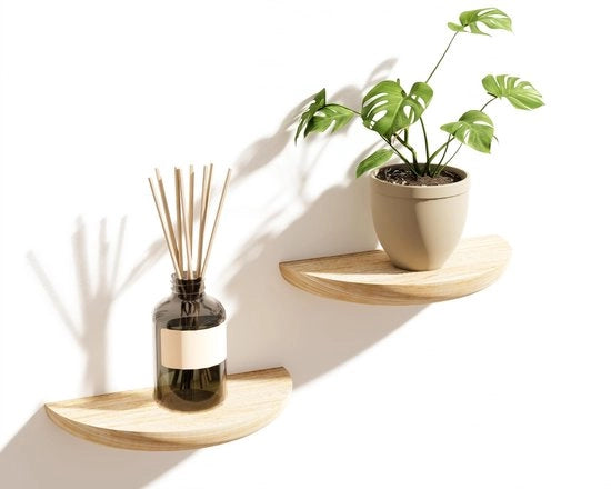 Due pezzi, 22*11*3 cm pannello di legno massello da parete appoggiato, semicircolare | Pannello da parete elegante per arricchire la tua stanza. Ideale per salotti, bagni, camere da letto, uffici e camere dei bambini.