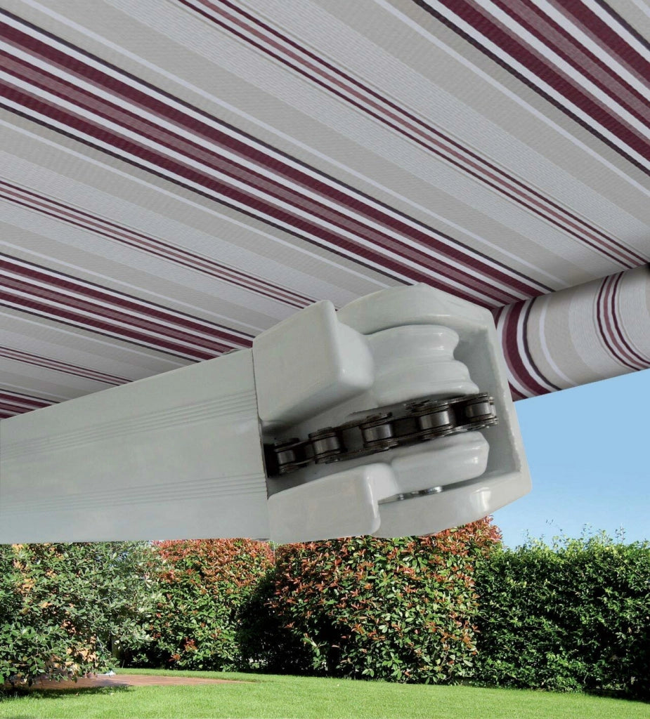 Tende da Sole a Bracci Barra Quadra con Catena Balcone Avvolgibile Alluminio Colore: Rigato Bordeaux, Dimensioni: 3 x 2 m
