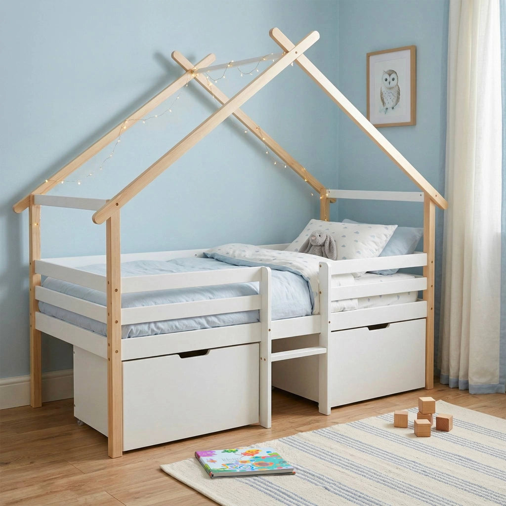 Letto per bambini 90 x 190 cm in legno di pino con rete a doghe