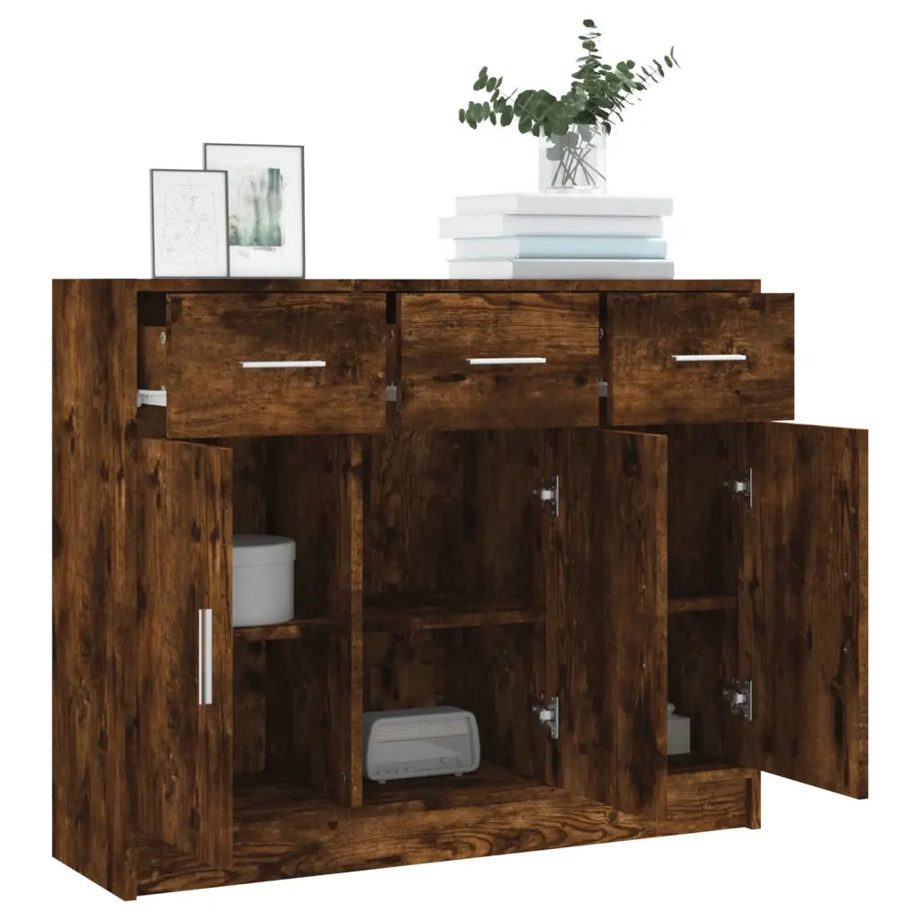 Credenza Rovere Fumo 91x28x75 cm in Legno Multistrato 823013