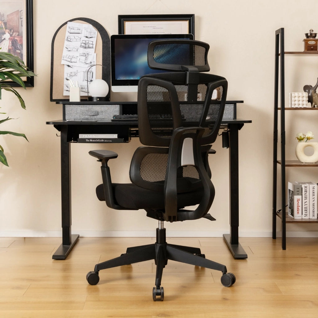 Sedia da ufficio ergonomica con supporto lombare a forma di N, Sedia da scrivania regolabile e inclinabile Nero-Sedie da ufficio