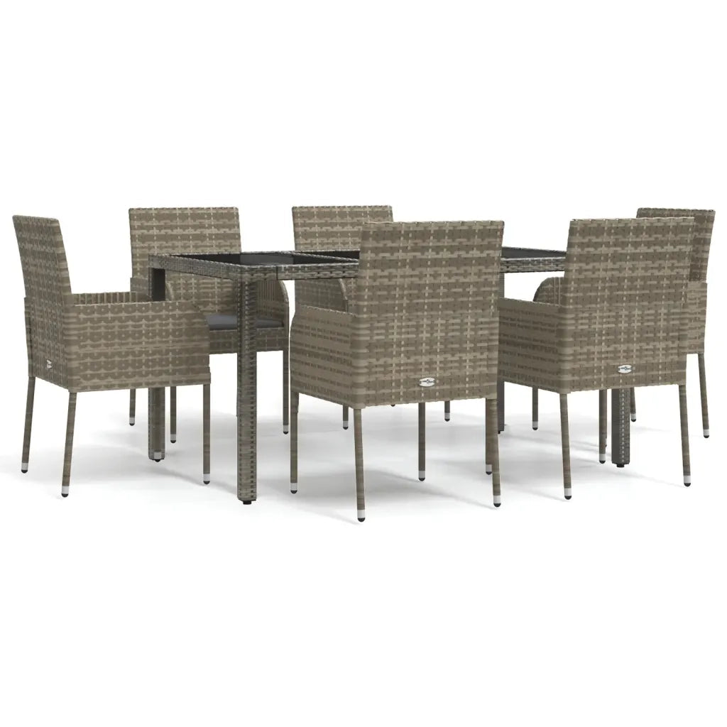 Set da Pranzo da Giardino 7 pz con Cuscini in Polyrattan Grigio 3185008