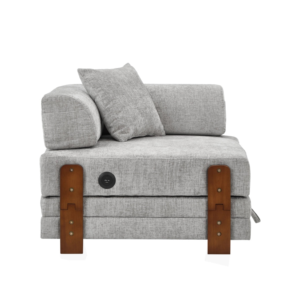 Divano letto 2 in 1 170,5x84x48 cm grigio chiaro con USB, Type-C e vani
