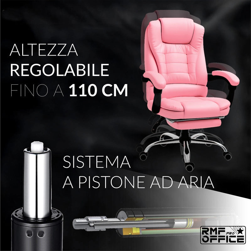 SEDIA DA UFFICIO ERGONOMICA RECLINABILE REGOLABILE IN ALTEZZA CON POGGIA PIEDI ROSA