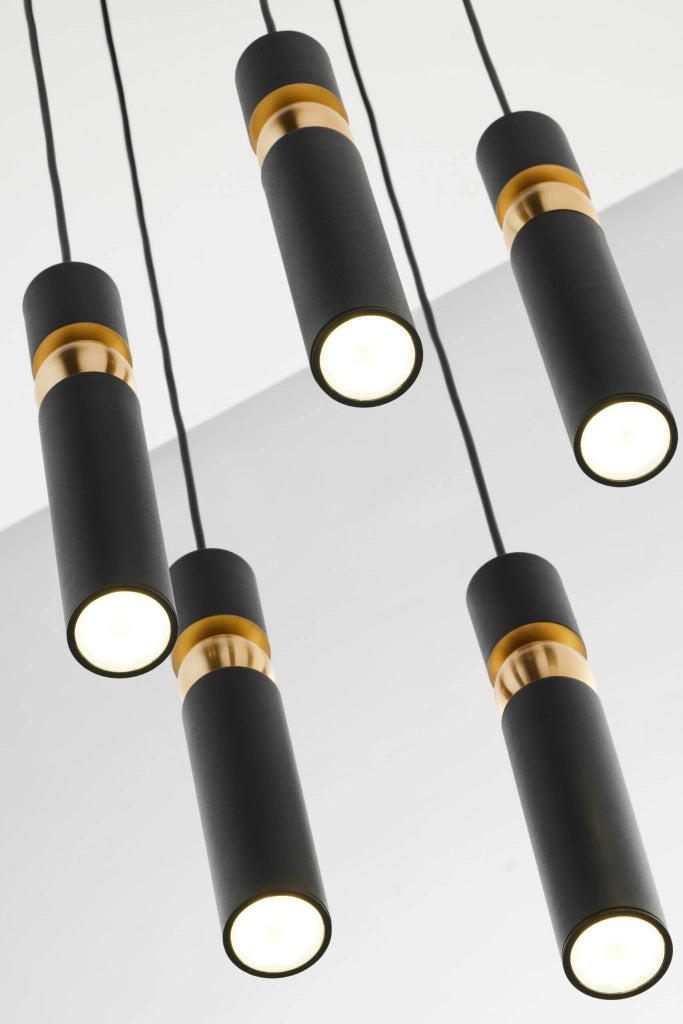 Lampadario moderno tondo Ø37 nero oro 5xGU10 Jupiter