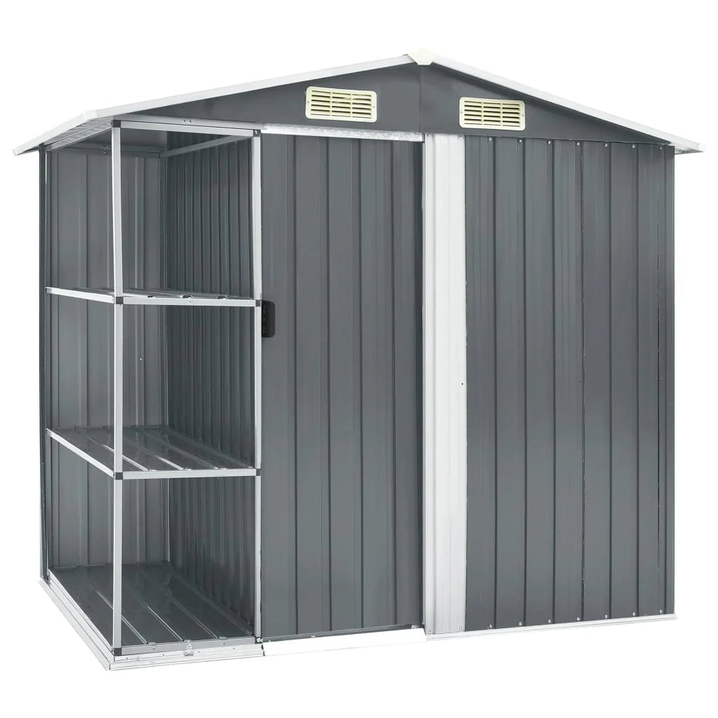 Casetta da giardino cabina ripostiglio casetta da esterno robusta casetta per attrezzi con ripiano 205 x 130 x 183 cm ferro grigio 02_0022223