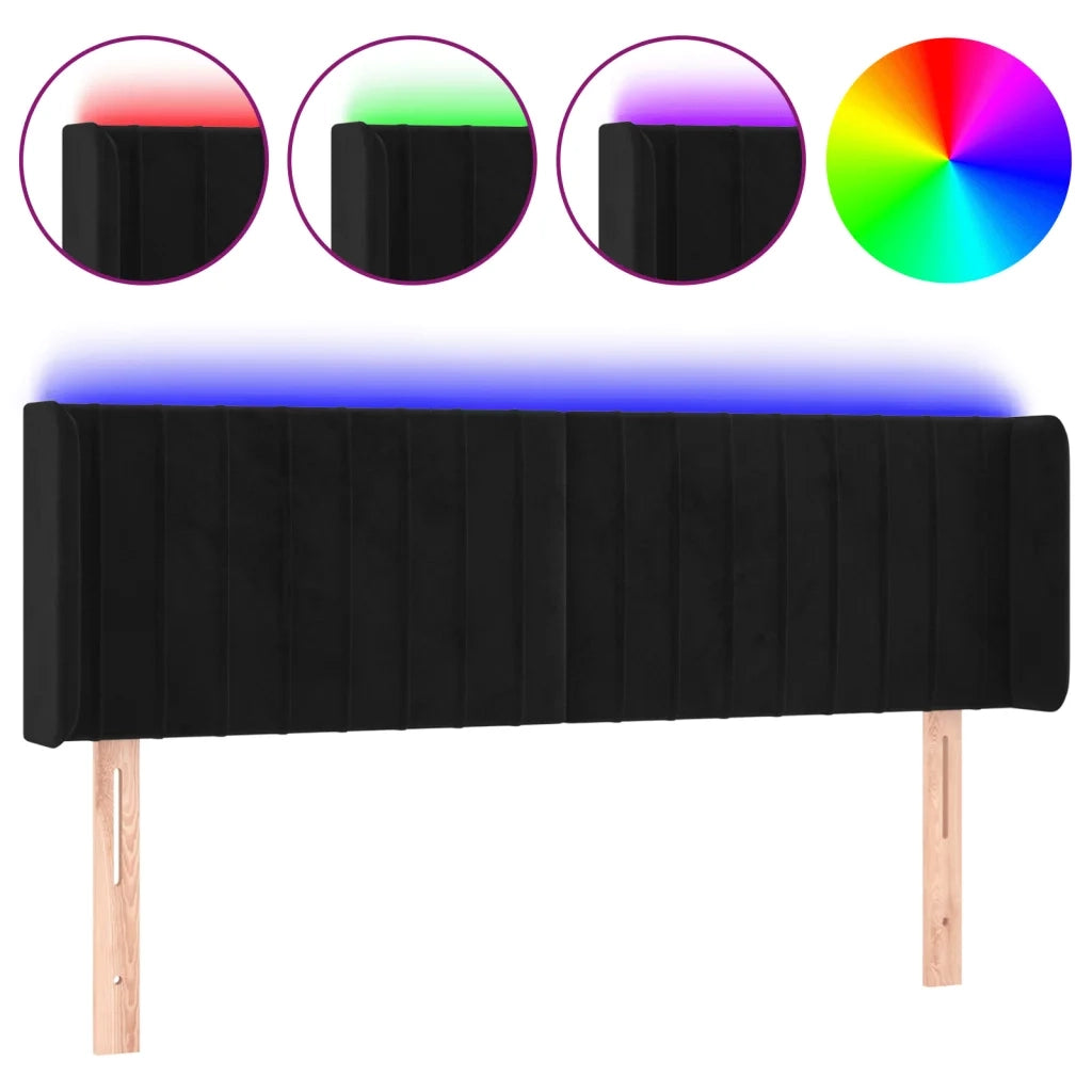 Testiera a LED Nera 147x16x78/88 cm in Velluto 3123524