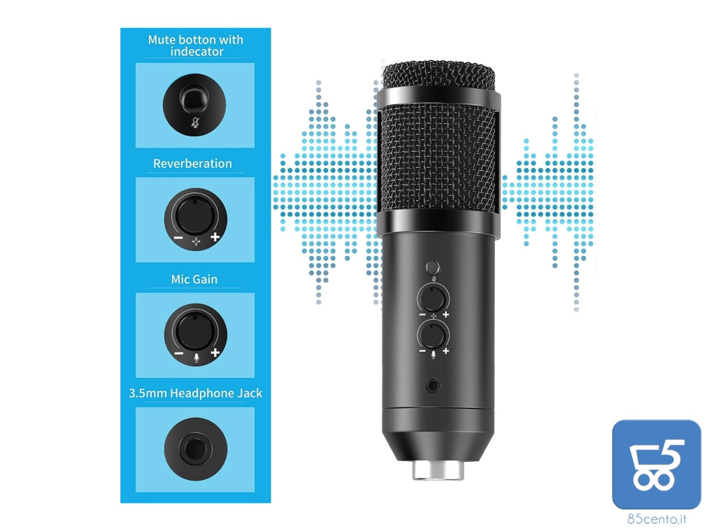 Kit Microfono a Condensatore Cardioide per Podcasting Voice Over Streaming YouTube per Computer Desktop Laptop MAC o Windows Android iOS USB