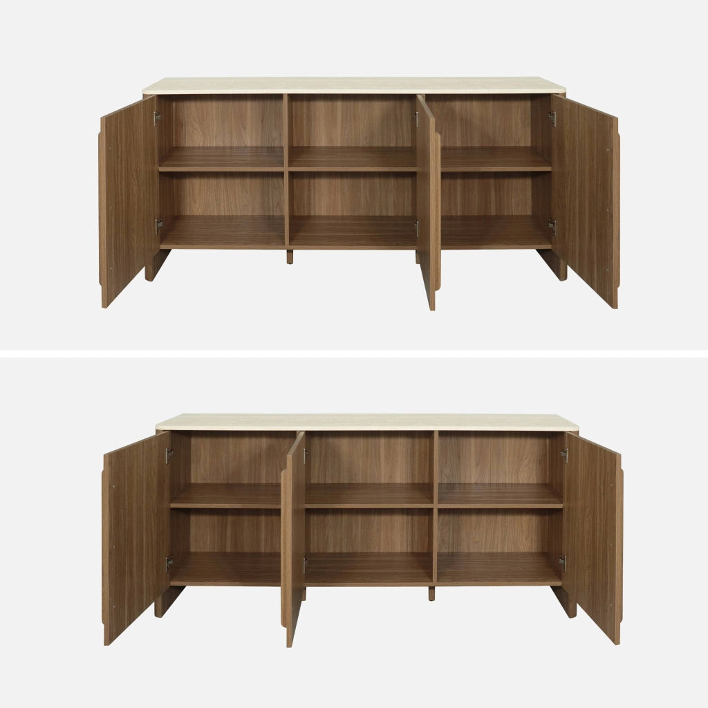 Credenza effetto legno e travertino a 3 ante, 160 cm, noce