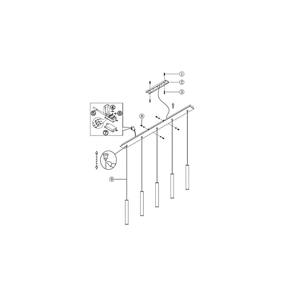Lampada a sospensione Prado 5 luci Fabas Luce - LED 33 W dimmerabile - Nero opaco Design lineare