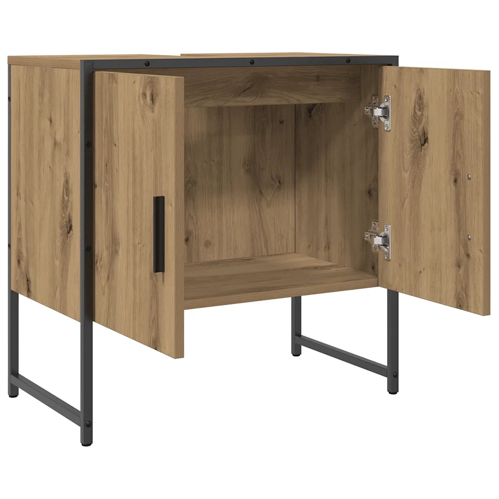 Mobiletto da bagno compatto di design con vano contenitore 60 x 33 x 60 cm in legno di rovere lavorato a mano 02_0051182