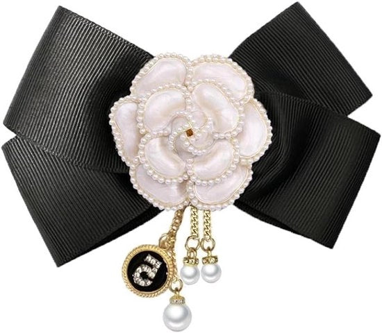 Broche a forma di grande arco per donna e ragazza, con pietra imitante il diamante, numero 5, per catena con pendente, per trucco e accessori per abbigliamento con Camellia.