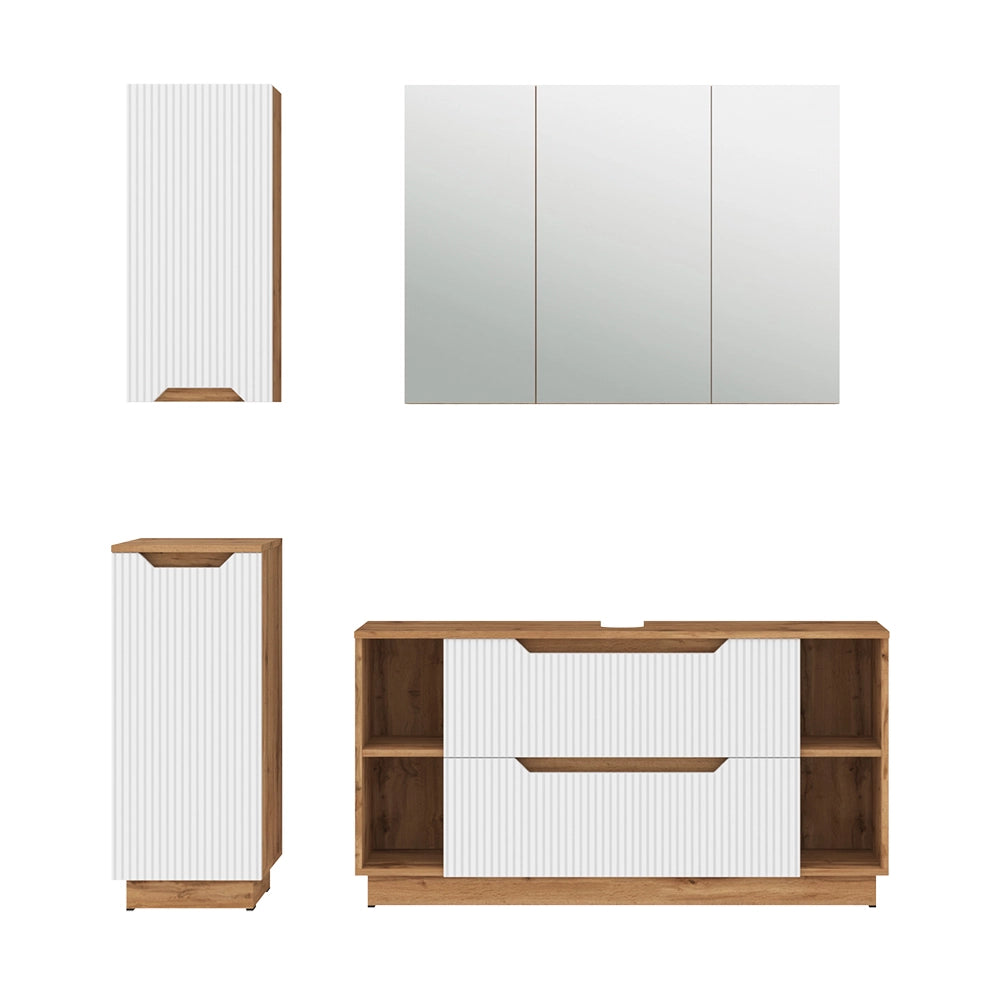 Vicco Set di mobili da bagno Rovere/bianco a strisce 4 parti