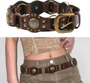 Riem - Broekriem - Riem da Tacco - Broekriem - Adattabile - Stile Western - Cintura in Pelle - Sostituzione - Accessori di Cintura - Riem di Donna - Riem a Stile Cow-boy - Accessorio della Gonna - Moda - Riem per Donne - Retro Stiloso - 120cm - Marrone
