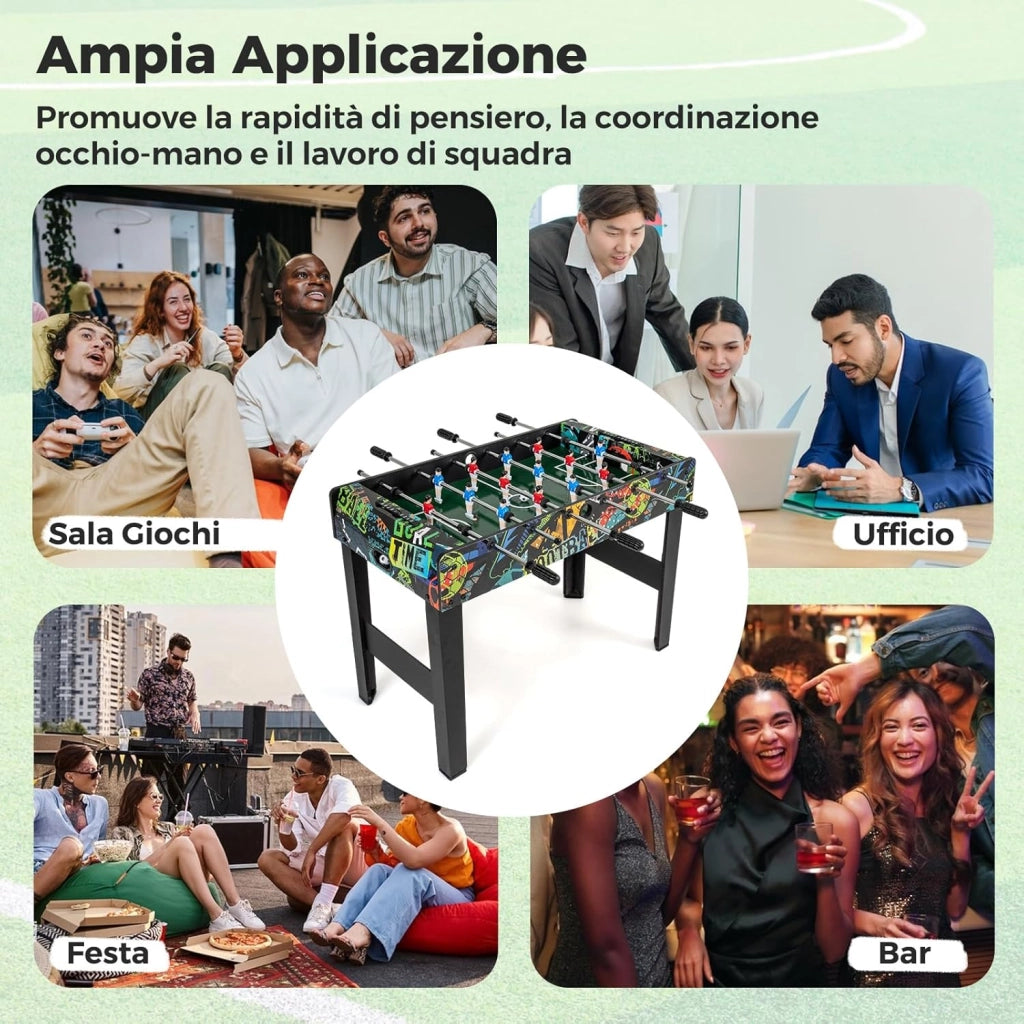 2 in 1 Calcio Balilla in Legno, Calcetto Balilla con Gambe Rimovibili 2 Palline, 2 Contatori Punteggio, Biliardino per Bambini e Adulti per Feste Casa Bar