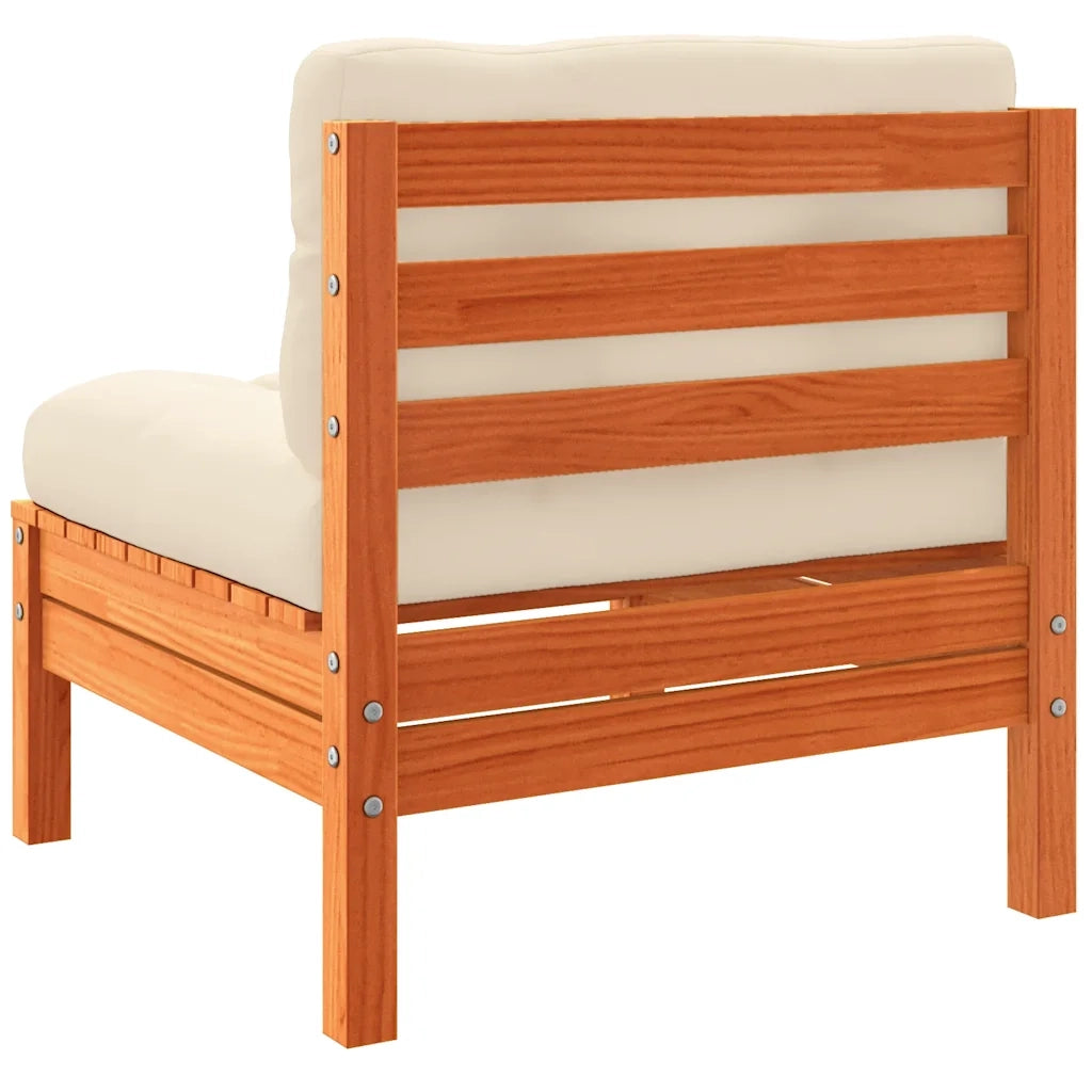 Divano Giardino Senza Braccioli Cuscini 2pz-Sofa da giardino Marrone Cera Pino