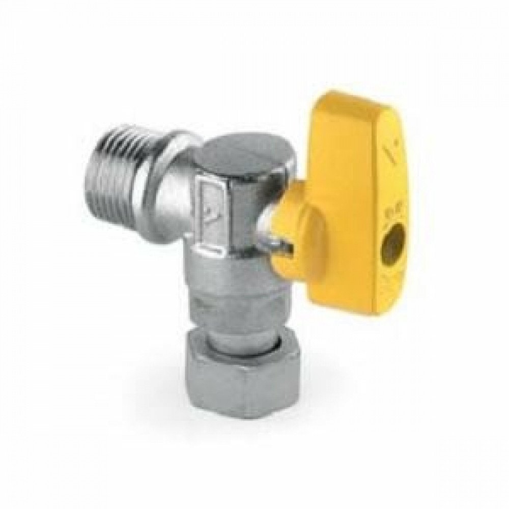 Rubinetto gas a squadra con atta cco scaldabagno m.1/2  x 3/4