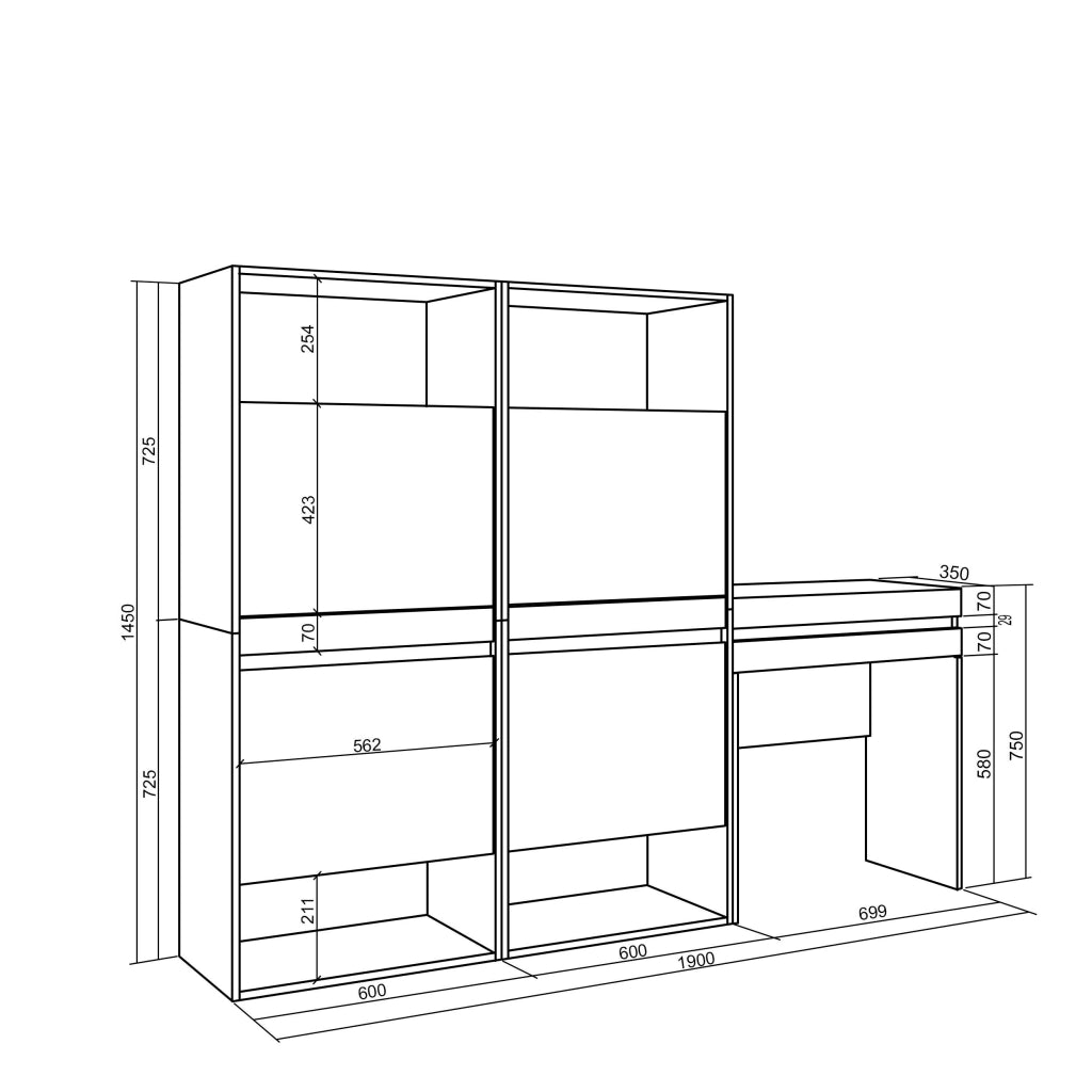 Scarpiera, 190x35x145cm, Camera da letto, Tavolo da toeletta, grigio cemento RF3531